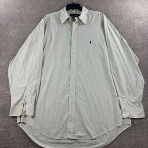 Ralph Lauren Yarmouth Mens 17 34/35 Yellow‎ Navy Tattersall Check Cotton Shirt
